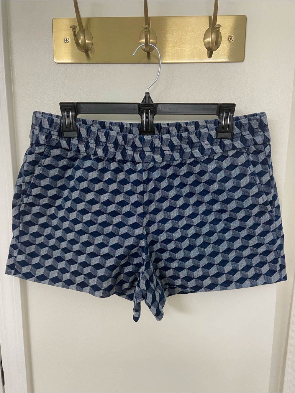 J. Crew Navy and Light Blue Geometric Pull-On elastic waist Denim Shorts